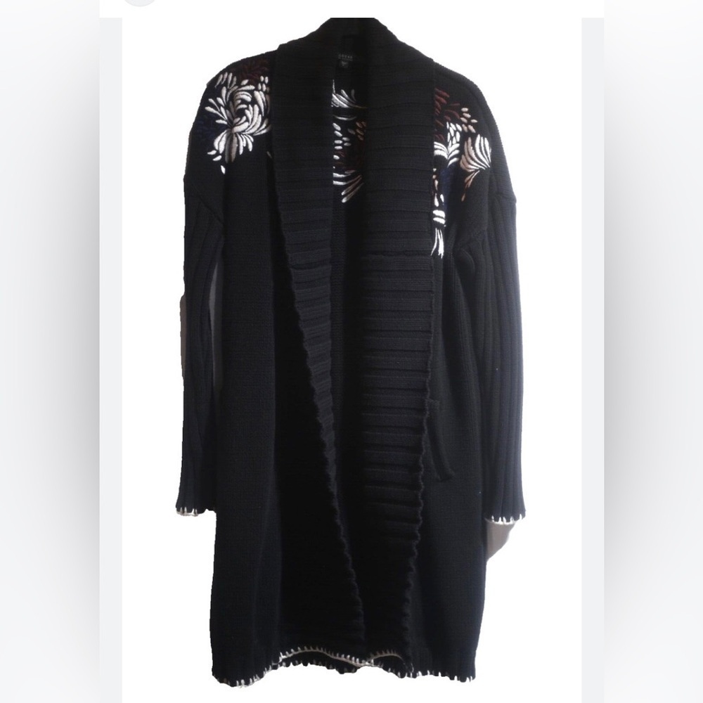 Guess knit long cardigan open front embroidered floral details heavy - Picture 3 of 16